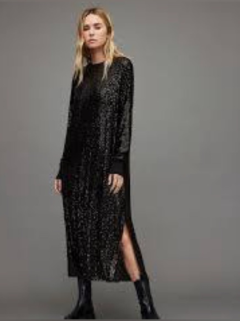 AllSaints Black Sequin Knit Dress